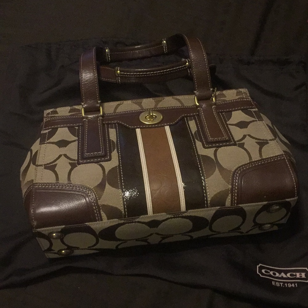 Coach satchel with stripe detail, like new